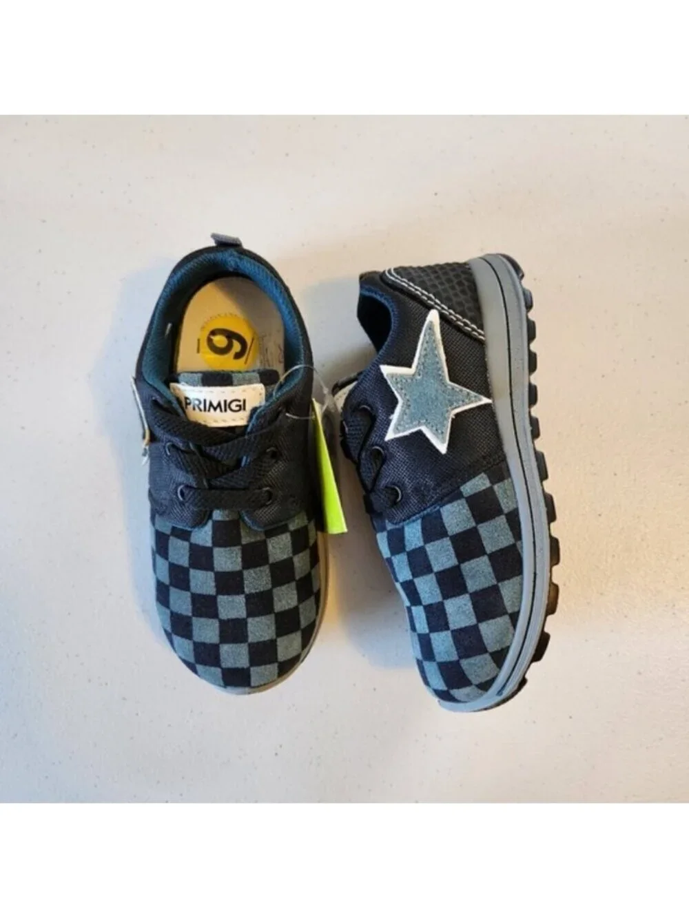 Primigi Boys Blue Checkered Star Sneakers Running Shoes Kids Size 25 8.5 new